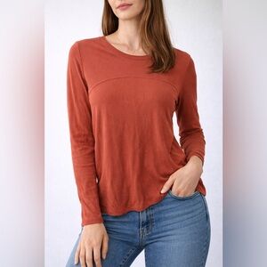 Weekday Rust Long Sleeve Ribbed Top | Minimalist Casual Tee | XL